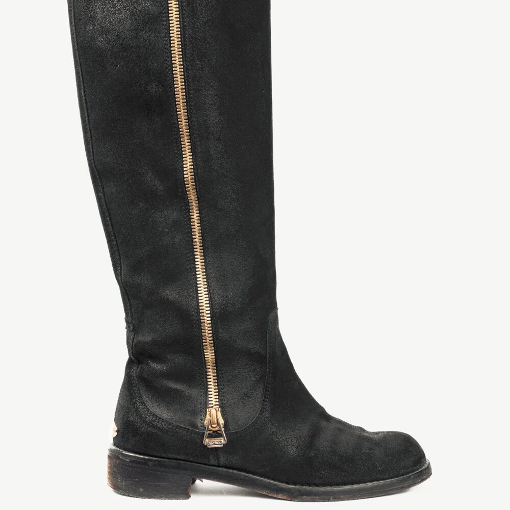Jimmy Choo Doreen Black Rugged Suede Knee-High Boots